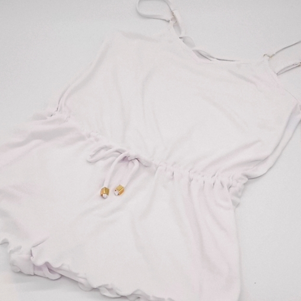 California‎ Waves Tie-Waist Swim Cover-Up Romper White